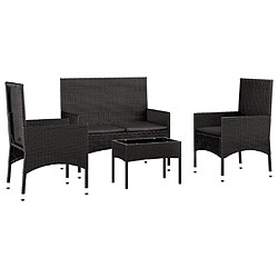 Avis Maison Chic Salon de jardin 4 pcs + coussins - Mobilier/Meubles de jardin - Table et chaises d'extérieur Noir Résine tressée -MN47361