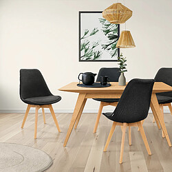 ML-Design Lot de 8 chaises de salle à manger en lin noir pieds en bois massif hêtre rétro pas cher