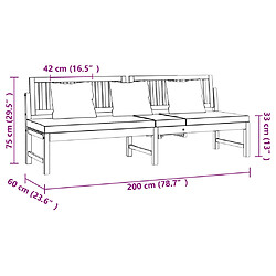 vidaXL Lit de jour avec coussin crème 200x60x75cm Bois d'acacia solide pas cher