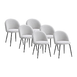 Vente-Unique Lot de 6 chaises en tissu bouclette et acier inoxydable noir - Blanc - MELBOURNE