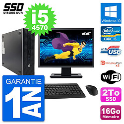 PC HP ProDesk 600 G1 SFF Ecran 22" Core i5-4570 RAM 16Go SSD 2To Windows 10 Wifi - Occasion