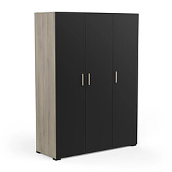 Dansmamaison Armoire penderie + lingère 3 portes battantes Noir/Chêne clair - ZILY