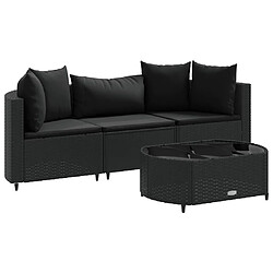 vidaXL Salon de jardin 4 pcs avec coussins noir résine tressée