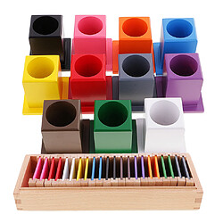 11pcs Porte-crayons de Couleur Différent + Set de Boîte avec Carte Coloré en Bois - Montessori Jouet Réveils Educatifs pour Enfant