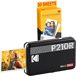 KODAK Pack Mini Imprimante P210 Retro 2 Noir + 8 photos incluses + Cartouche 30 photos format CB - Bluetooth - Sublimation - Noir