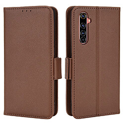 Etui en PU texture litchi, double fermeture magnétique avec support, marron pour votre Realme X50 Pro 5G/X50 Pro Player