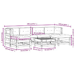 Acheter vidaXL Salon de jardin 7 pcs avec coussins blanc bois massif