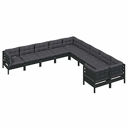 Avis Maison Chic Salon de jardin 10 pcs + coussins - Mobilier/Meubles de jardin - Table et chaises d'extérieur Noir Bois de pin -MN47615