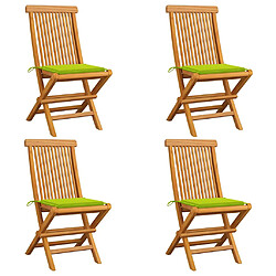 vidaXL Chaises de jardin avec coussins vert vif lot de 4 Bois de teck