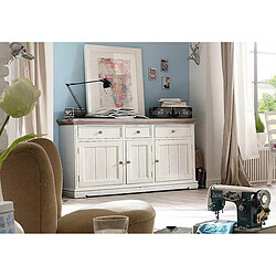 Acheter Pegane Buffet en pin massif blanc vintage - Longueur 165 x Hauteur 90 x Profondeur 47 cm