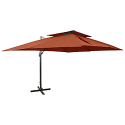 vidaXL Parasol de jardin en porte-à-faux avec double toit terre cuite