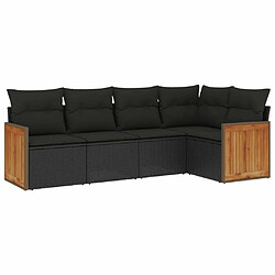 Maison Chic Salon de jardin 5 pcs avec coussins | Ensemble de Table et chaises | Mobilier d'Extérieur noir résine tressée -GKD46833