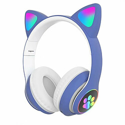 Oreilles De Chat Mignon Casque Sans Fil Avec Micro Musique Stéréo Jeu Led Casque Bluetooth Rvb Bleu 