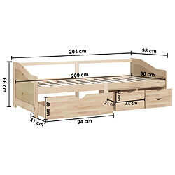 vidaXL Lit de repos 3 places sans matelas Bois de pin massif 90x200 cm pas cher