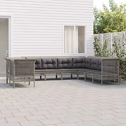 Maison Chic Salon de jardin 9 pcs + coussins - Mobilier/Meubles de jardin - Table et chaises d'extérieur Gris Résine tressée -MN49954