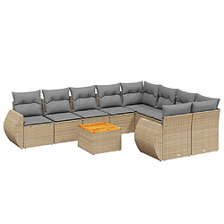 Maison Chic Salon de jardin avec coussins 10 pcs, Ensemble Tables et chaises de jardin, beige résine tressée -GKD574579