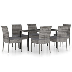 Salle à manger de jardin 7 pcs,Table et chaise à dîner Résine tressée Gris -MN92112