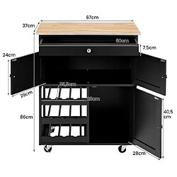 Acheter Helloshop26 Chariot de cuisine desserte de service à roulettes meuble de rangement cuisine en mdf solide de haute qualité 67 x 37 x 86,5 cm noir 20_0008214