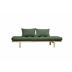 Inside 75 Méridienne futon PACE en pin coloris vert olive couchage 75*200 cm.