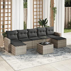 vidaXL Salon de jardin 8 pcs avec coussins gris clair résine tressée