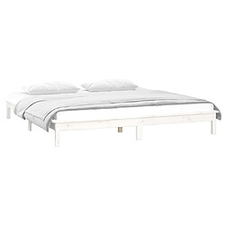 Maison Chic Lit adulte - Cadre de lit à LED,Structure du lit Contemporain blanc 135x190 cm double bois massif -MN70643 pas cher