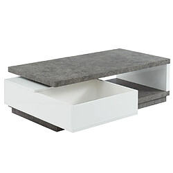 Vente-Unique Table basse FLAVIAN coffre de rangements pivotant - MDF blanc laqué et plateau effet béton pas cher