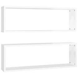 Maison Chic Lot de 2 Étagère cube murale,Etagère de rangement flottante Blanc brillant 80x15x26,5cm Aggloméré -MN31734