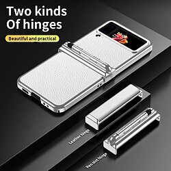 Coque en TPU + PU anti-rayures, texture litchi avec stylet télescopique pour votre Samsung Galaxy Z Flip3 5G - argent/blanc