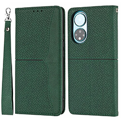 Etui en PU texture tissée légère avec support vert pour votre Honor 50