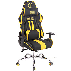 Decoshop26 Fauteuil de bureau gamer design sportif fonction de massage chauffant avec coussins en tissu noir / jaune 10_0002535