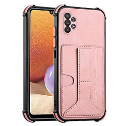 Coque en TPU + PU anti-chute, béquille, porte-cartes or rose pour votre Samsung Galaxy A32 4G (EU Version)