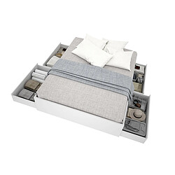 Avis Pegane Ensemble de structure de lit + 4 tiroirs, couchage 140x190 cm coloris blanc - Longueur 148 x Profondeur 194 x Hauteur 39 cm