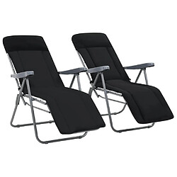 vidaXL Chaises pliables de jardin avec coussins 2 pcs Noir