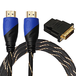 Wewoo Câble noir 1.8 m HDMI 1.4 Version 1080P Tissé Net Ligne Bleu Tête HDMI Mâle à HDMI Audio Vidéo Connecteur Adaptateur avec DVI Set