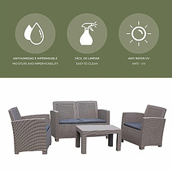 Avis Salon de Jardin Chillvert Santorini en Résine 1 Canapé 2 sièges 2 Fauteuils et 1 Table Beige avec Coussins gris