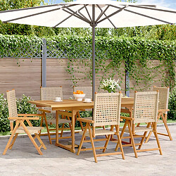 vidaXL Ensemble à manger de jardin 7 pcs beige rotin et bois massif