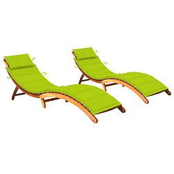 Helloshop26 Lot de 2 transats chaise longue bain de soleil lit de jardin terrasse meuble d'extérieur avec coussins bois d'acacia solide 02_0012066