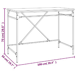 Helloshop26 Bureau table poste de travail meuble d'ordinateur informatique étude chêne 100 x 50 x 75 cm bois d'ingénierie et fer brun 02_0023598 pas cher