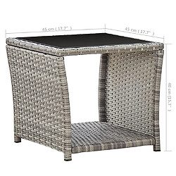 vidaXL Table basse Gris 45x45x40 cm Résine tressée et verre pas cher