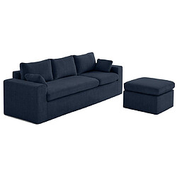 Lisa Design Calgary - canapé d'angle déhoussable et modulable 3 places + 1 pouf en velours texturé pas cher