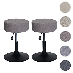 Mendler Lot de 2 tabourets HWC-C22, tabouret de maquillage, réglable en hauteur pivotant Ø 37cm Tissu Bouclé 450g/m² MVG ~ taupe