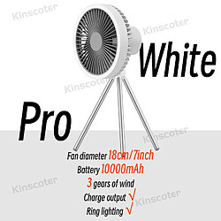 Avis (Pro White) Ventilateur de Camping Circulateur Portable de Bureau Rechargeable Ventilateur Électrique de Plafond sans Fil avec Batterie Externe Trépied d'Éclairage LED