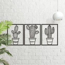 DEKORY 3 panneaux Décoration Murale Cactus en pot géométrique en Métal 156 x 74 cm