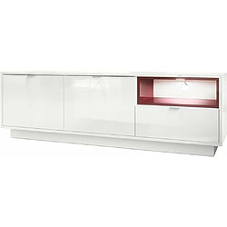 Mpc Meuble TV 153 Cm Laqué Blanc Avec Insertion Bordeaux + LED (lxhxp) : 153 X 48 X 38