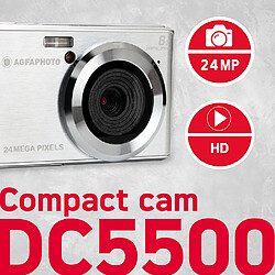 AGFA PHOTO Realishot DC5500 - Appareil Photo Numérique Compact, 24 MP, 2.4'' LCD, Zoom Digital 8x, Batterie Lithium - Silver - Silver