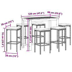 vidaXL Ensemble de bar de jardin 7 pcs noir bois massif acacia rotin pas cher