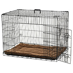 Pawhut Cage caisse de transport pliante pour chien poignée, plateau amovible, coussin fourni 91 x 61 x 67 cm noir