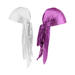 2 Pièces Durag Headwear Cap Chute De Cheveux Écharpe Bandana Turban Blanc + Violet