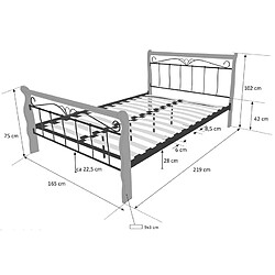 Avis Homestyle4U Design metal lit double 160 x 200 cadre de lit lattes bois naturel