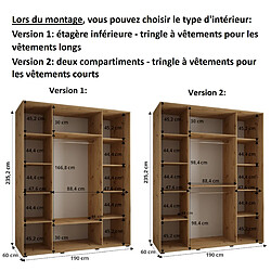 Abiks Meble Armoire à portes coulissantes Davos 3 235.2 x 190 x 60 3 portes coulissante (Blanc/Chêne artisan/Argent) pas cher